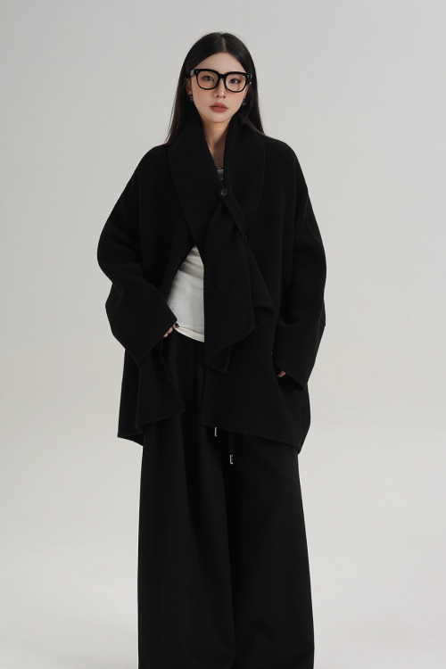 Collarless Wool Coat