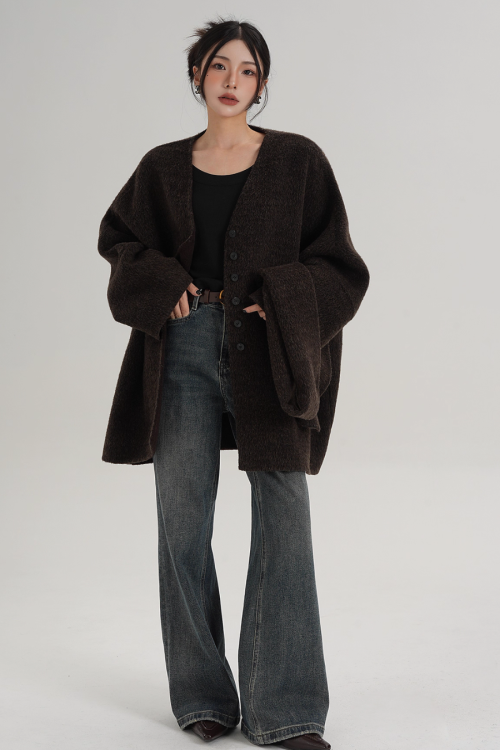 Collarless Wool Coat