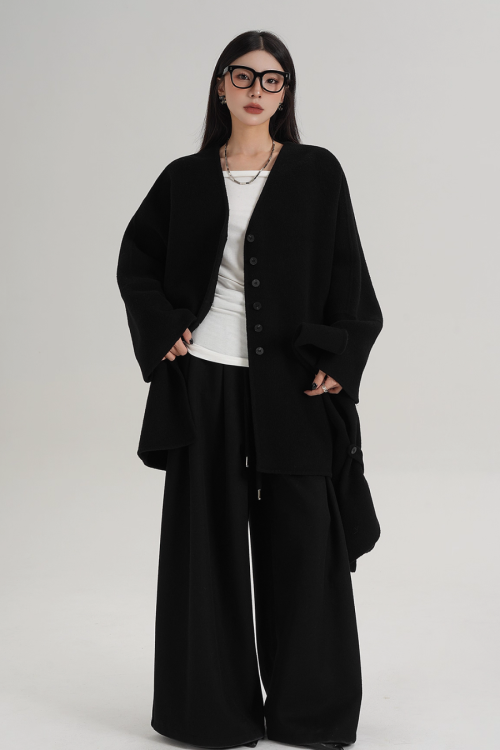 Collarless Wool Coat