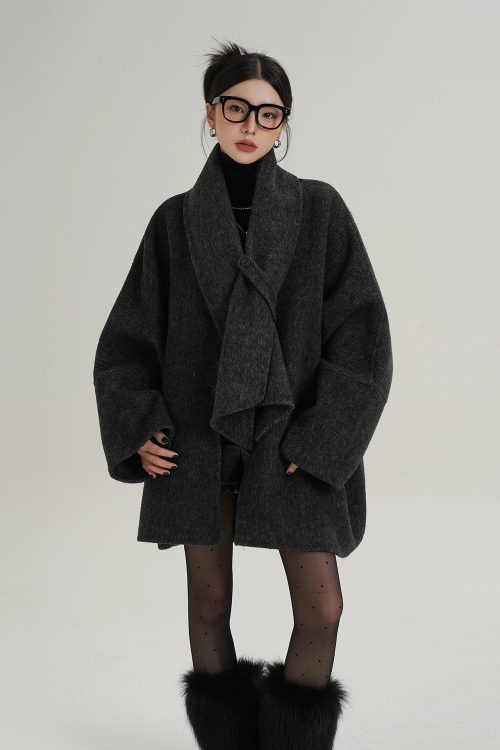 Collarless Wool Coat