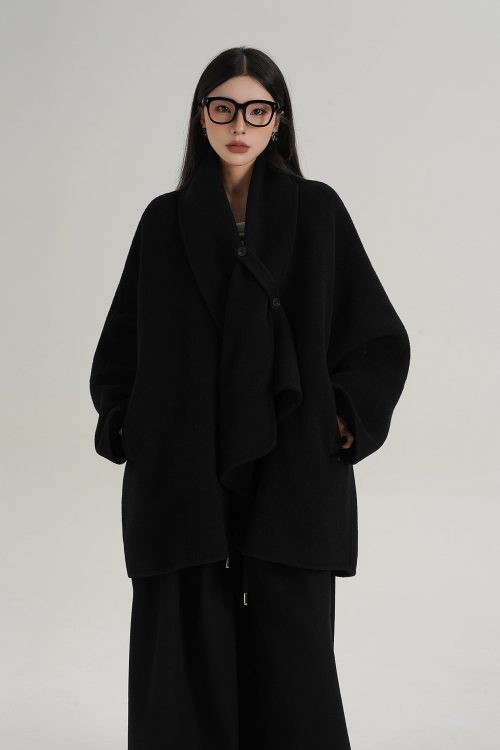 Collarless Wool Coat