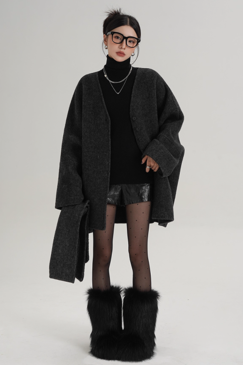 Collarless Wool Coat