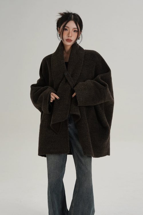 Collarless Wool Coat