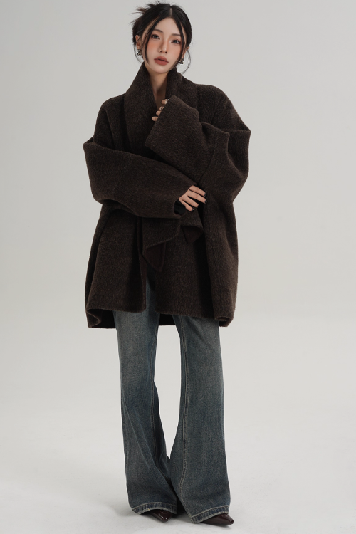 Collarless Wool Coat