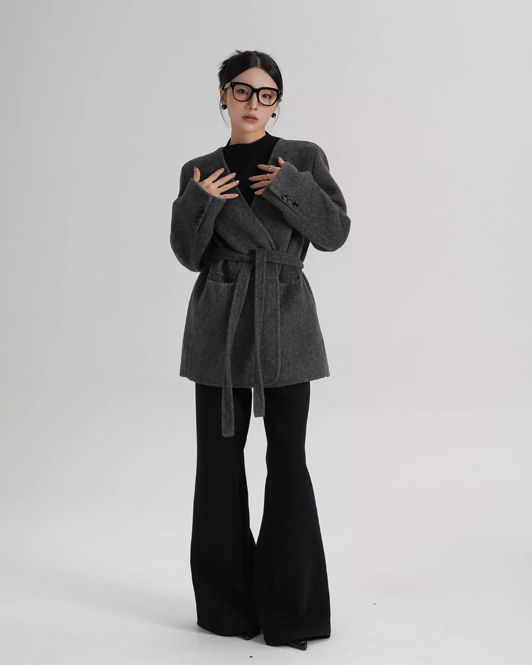 Collarless Wool Coat with Choker Collarless Wool Coat with Choker