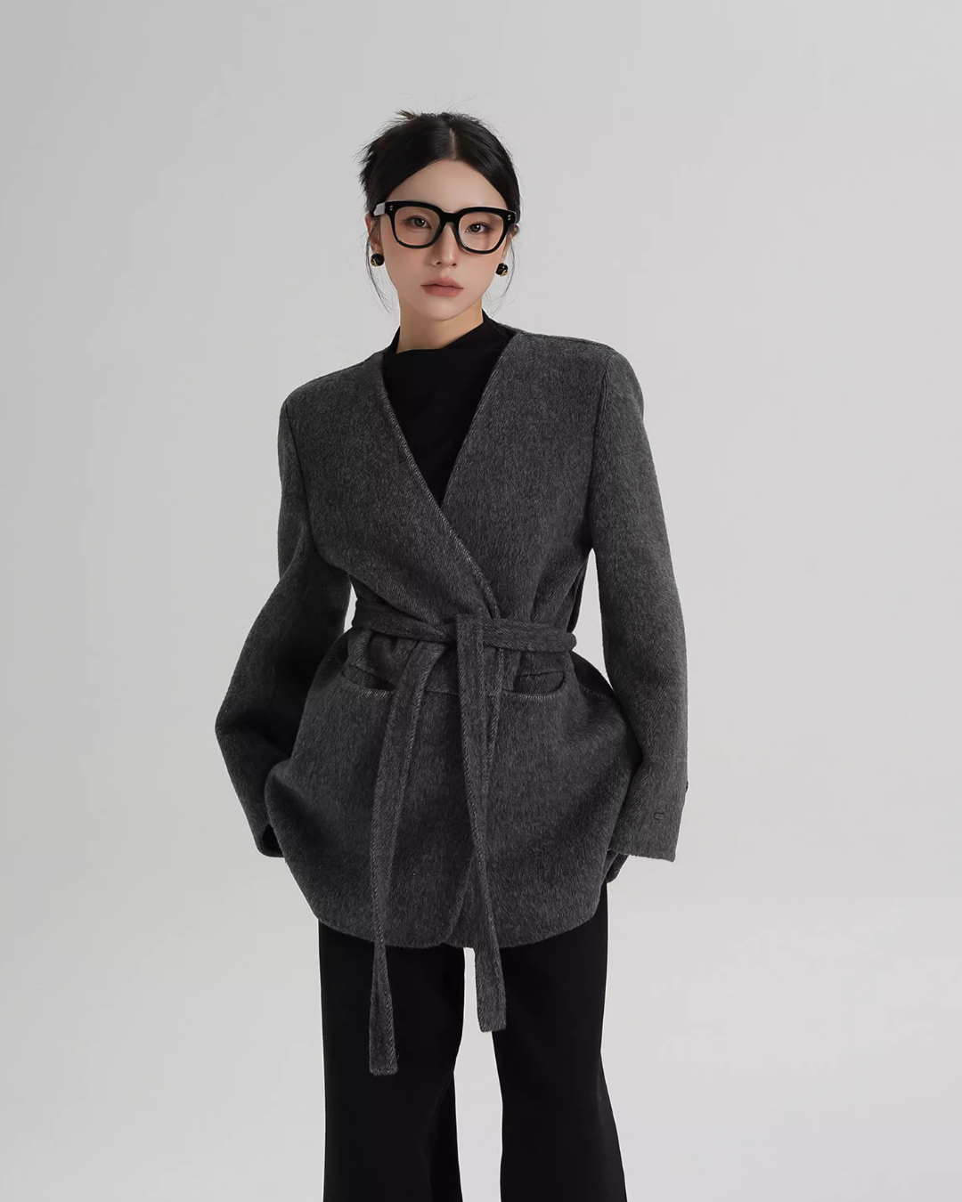 Collarless Wool Coat with Choker Collarless Wool Coat with Choker