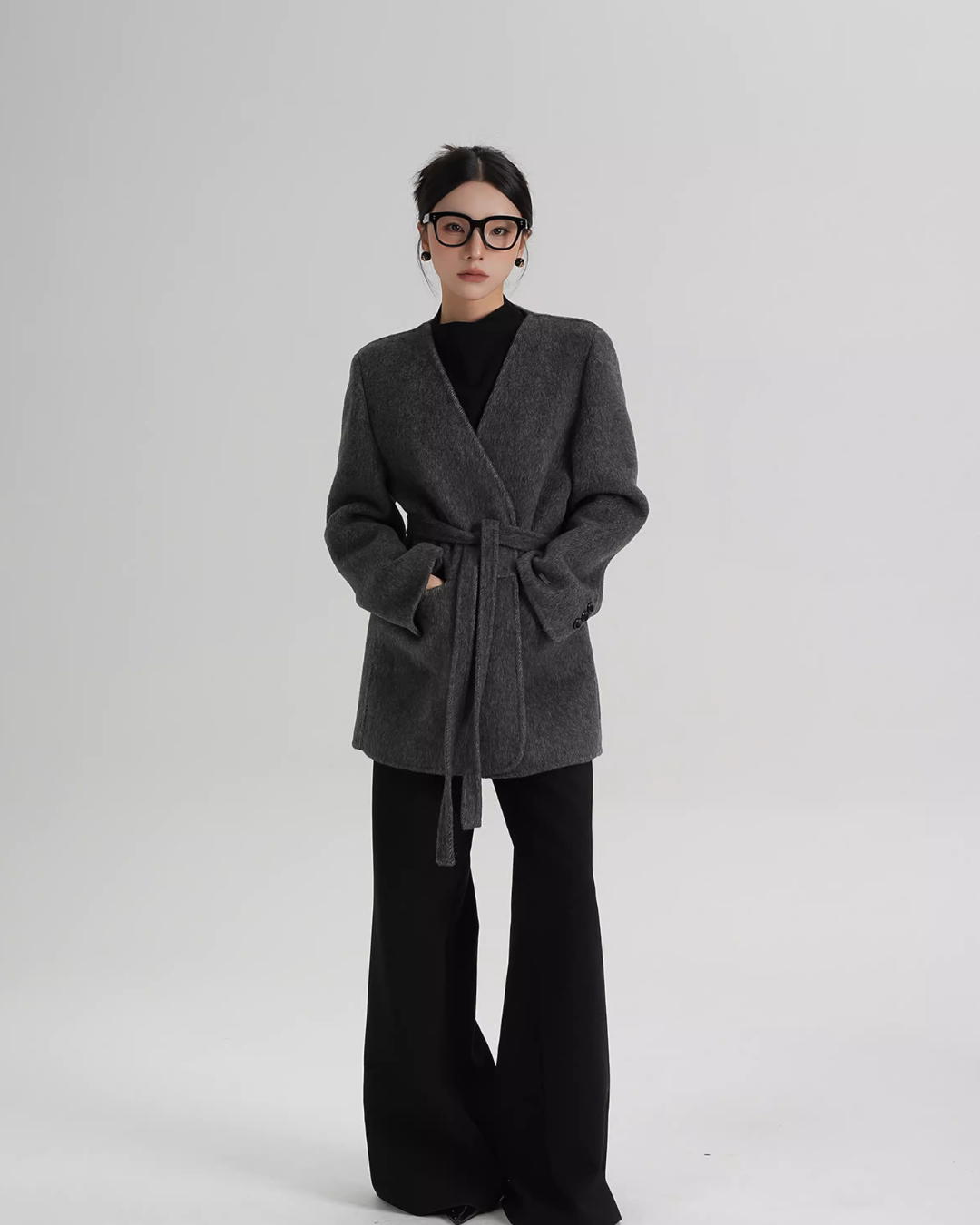 Collarless Wool Coat with Choker Collarless Wool Coat with Choker