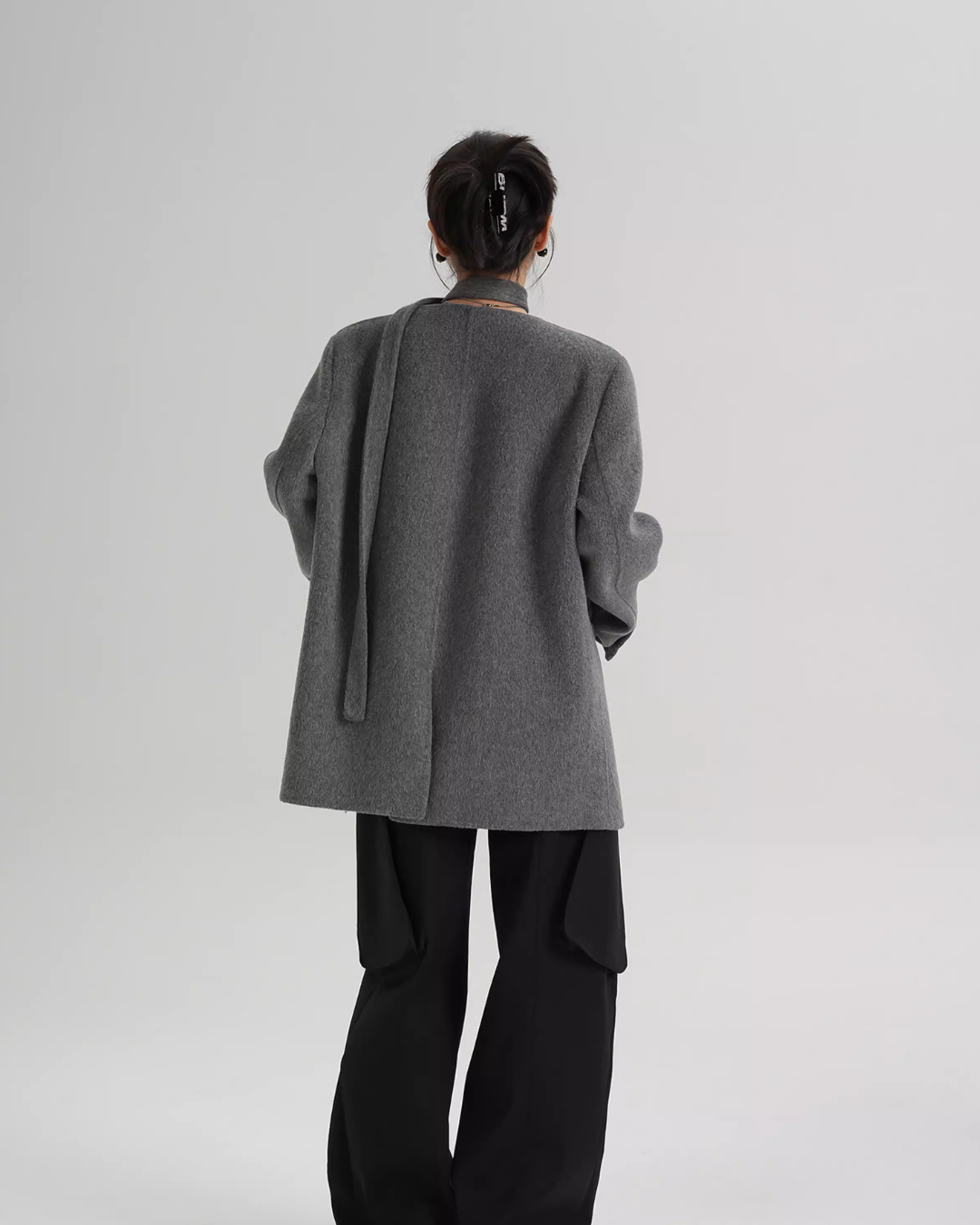 Collarless Wool Coat with Choker Collarless Wool Coat with Choker