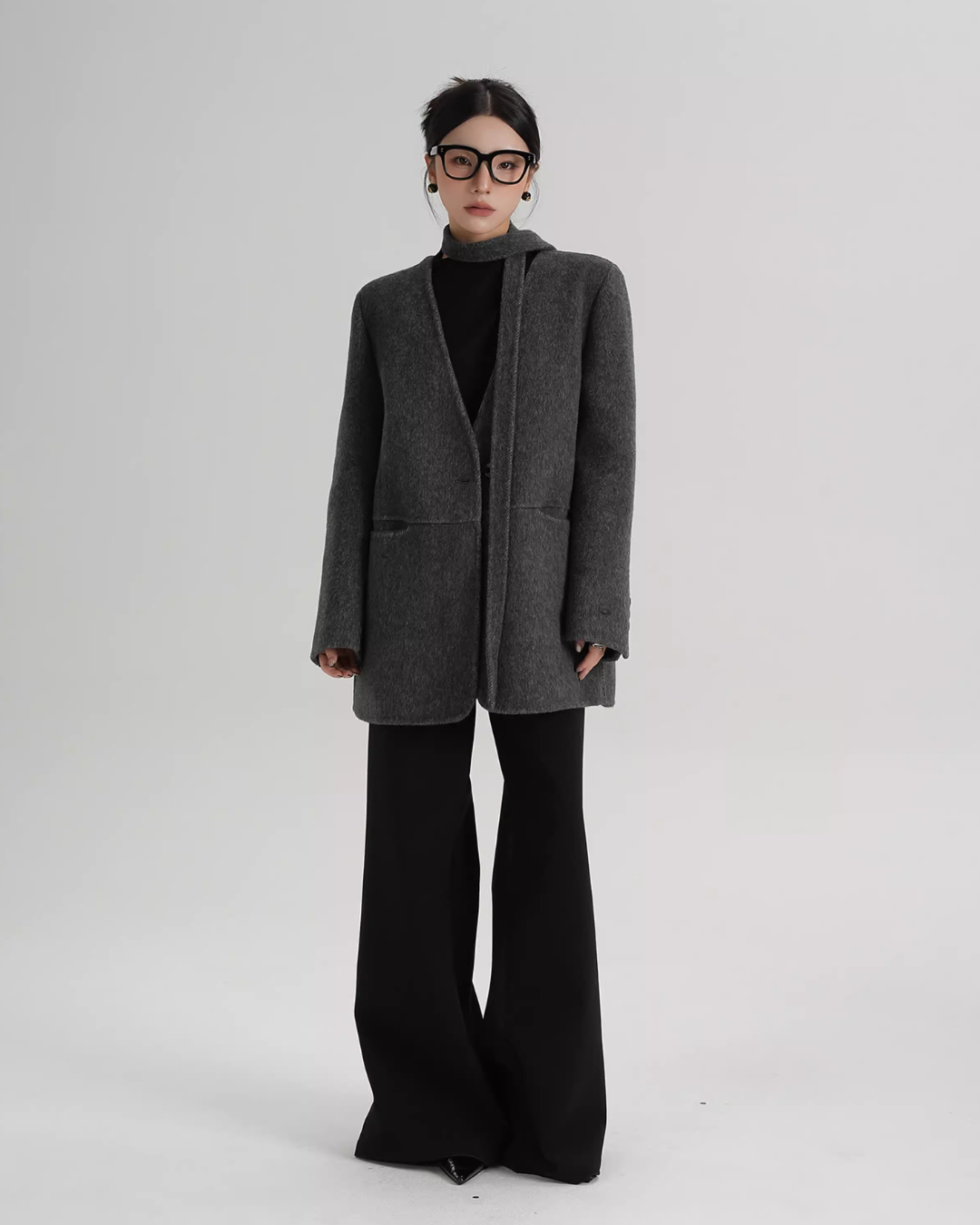 Collarless Wool Coat with Choker Collarless Wool Coat with Choker