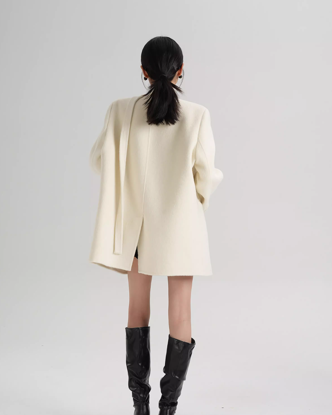 Collarless Wool Coat with Choker Collarless Wool Coat with Choker