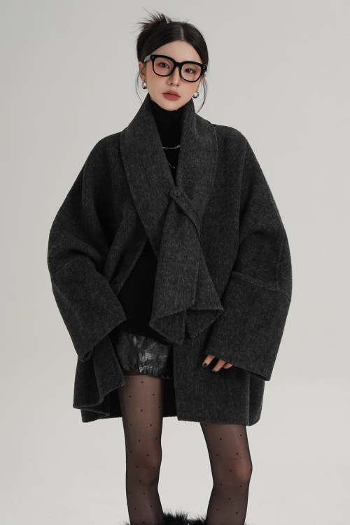 Collarless Wool Coat