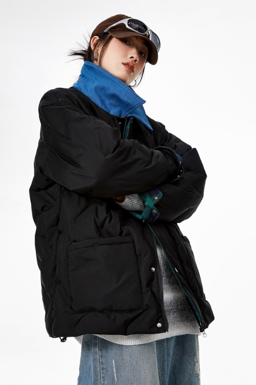 Color Block Collar Down Jacket