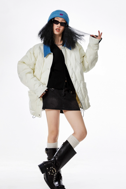 Color Block Collar Down Jacket