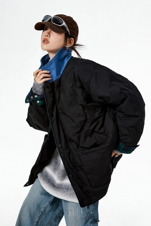 Color Block Collar Down Jacket