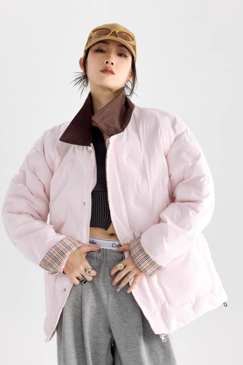 Color Block Collar Down Jacket
