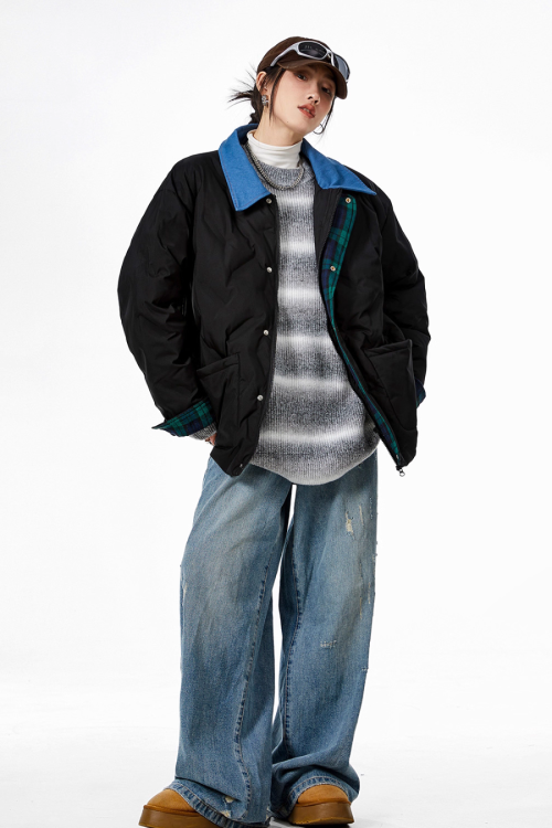 Color Block Collar Down Jacket
