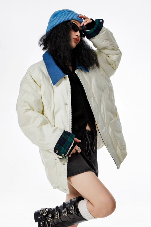 Color Block Collar Down Jacket