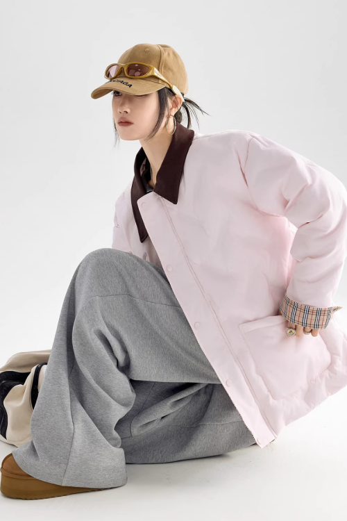 Color Block Collar Down Jacket