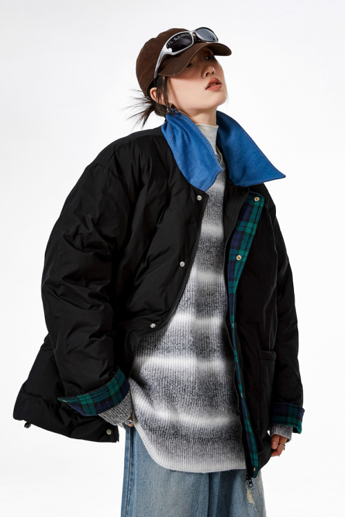 Color Block Collar Down Jacket