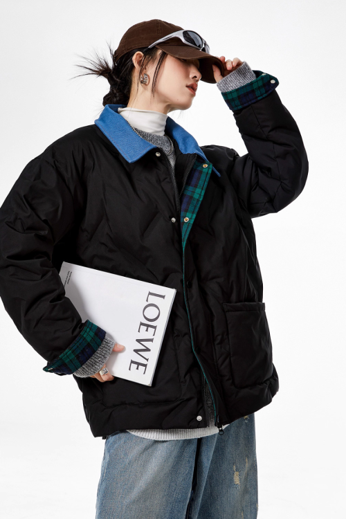 Color Block Collar Down Jacket