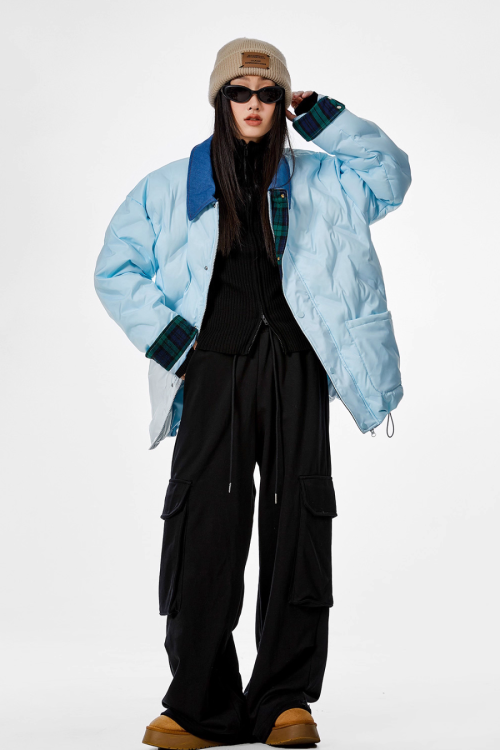 Color Block Collar Down Jacket