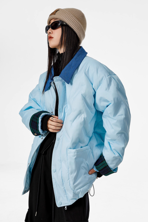 Color Block Collar Down Jacket
