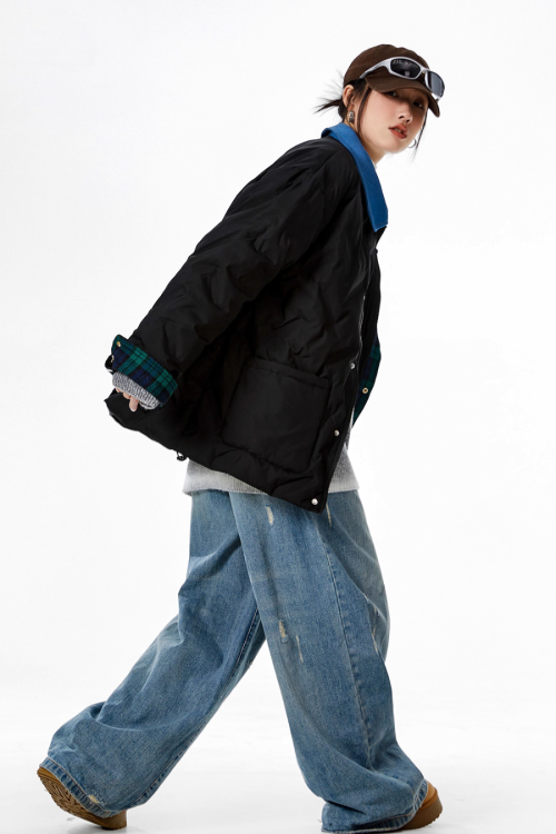 Color Block Collar Down Jacket