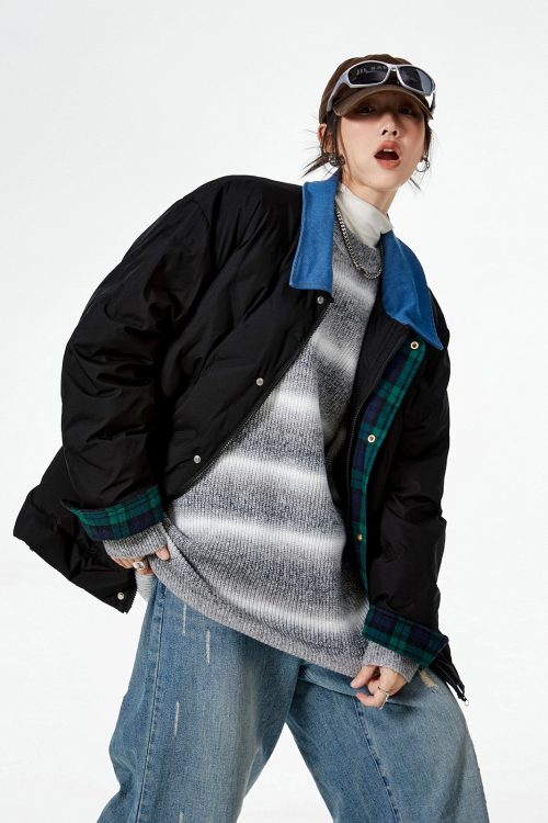 Color Block Collar Down Jacket