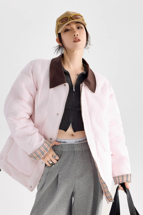 Color Block Collar Down Jacket