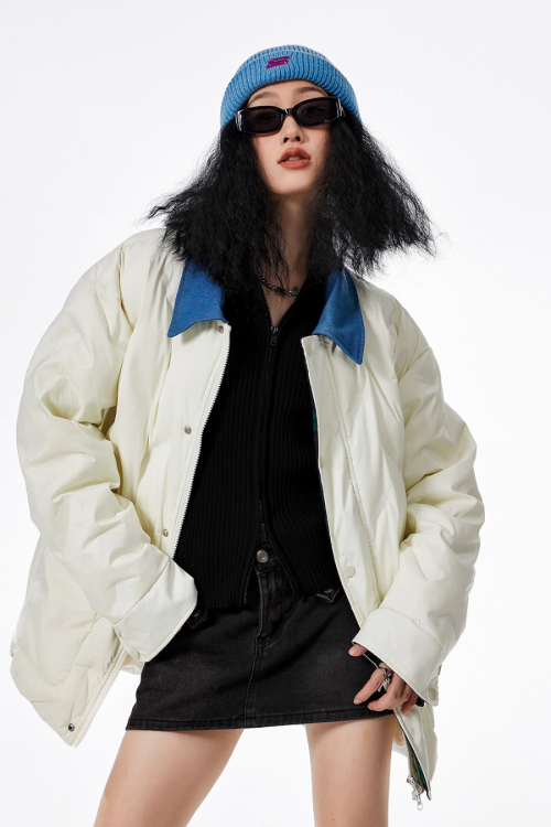 Color Block Collar Down Jacket
