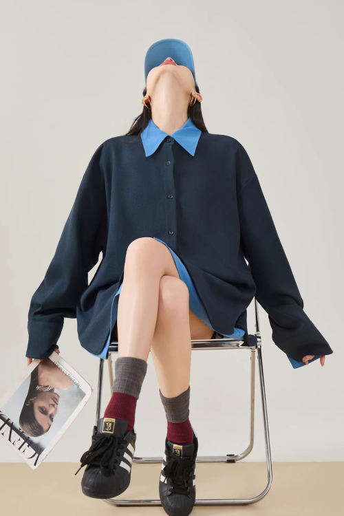 Color-Block Layered Oversized Shirt