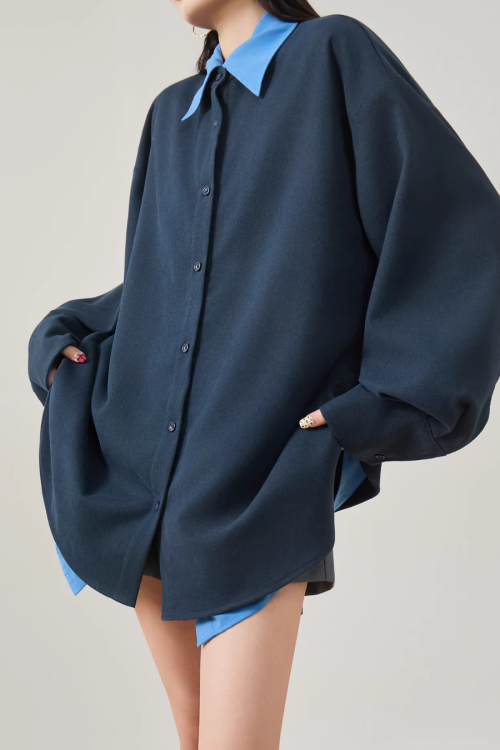 Color-Block Layered Oversized Shirt