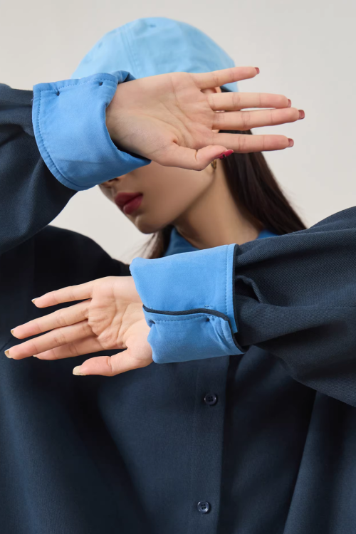 Color-Block Layered Oversized Shirt