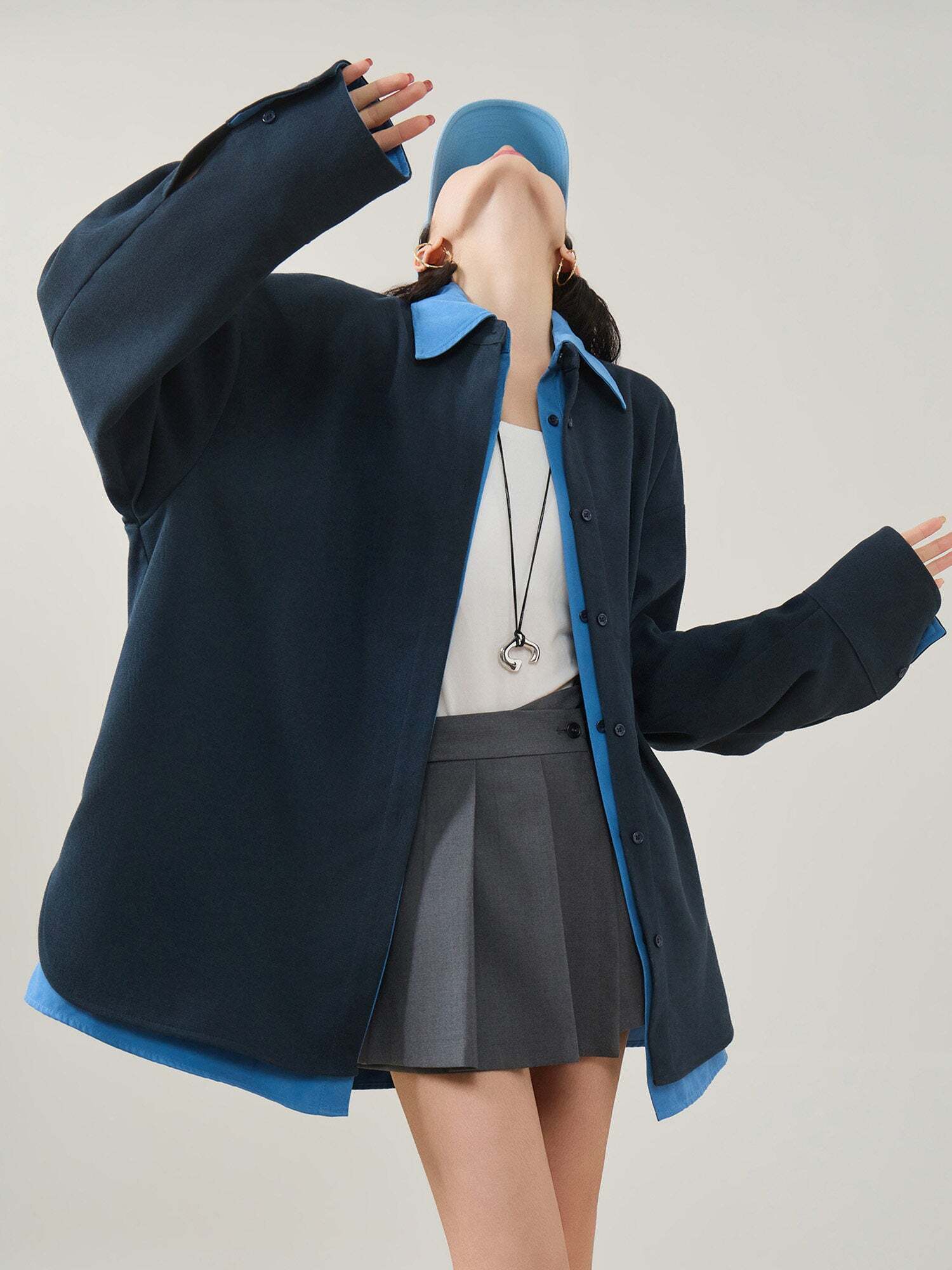 Color-Block Layered Oversized Shirt