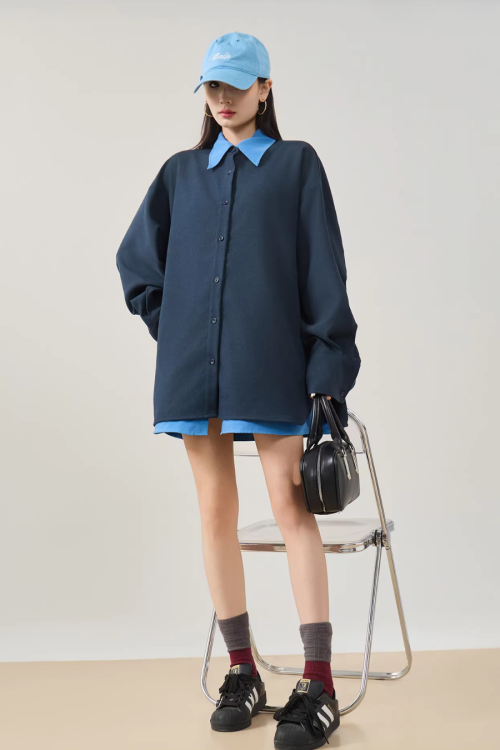 Color-Block Layered Oversized Shirt