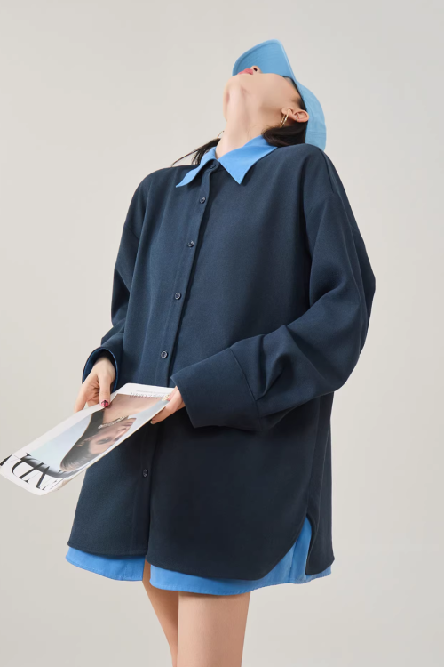 Color-Block Layered Oversized Shirt