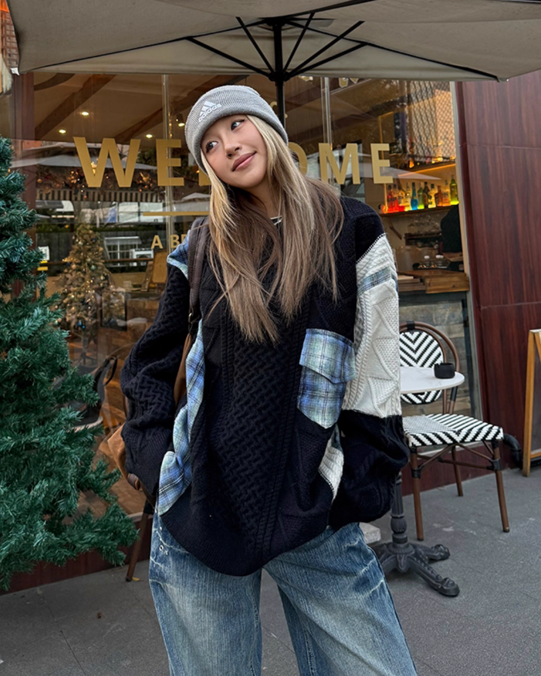 Color Blocking Design Plaid Sweater Color Blocking Design Plaid Sweater