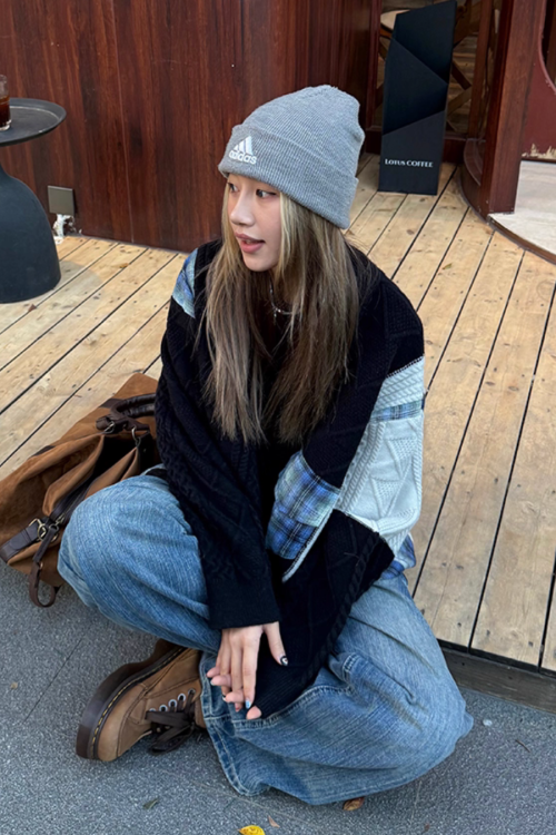 Color Blocking Design Plaid Sweater