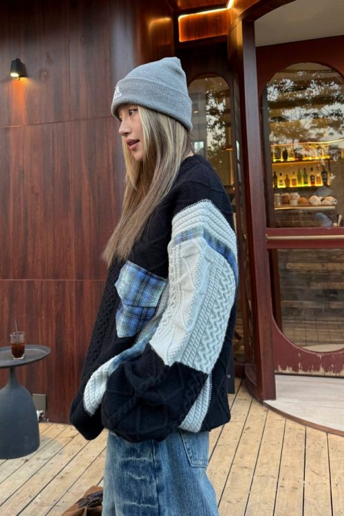 Color Blocking Design Plaid Sweater