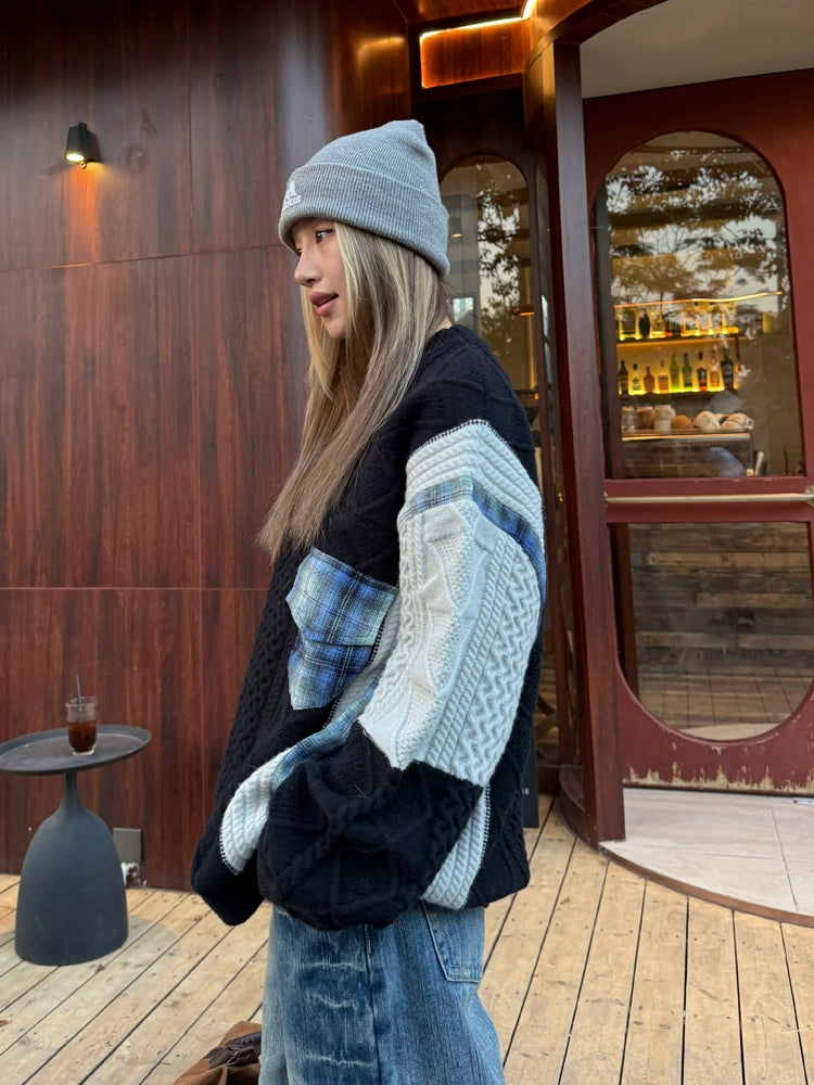 Color Blocking Design Plaid Sweater Color Blocking Design Plaid Sweater