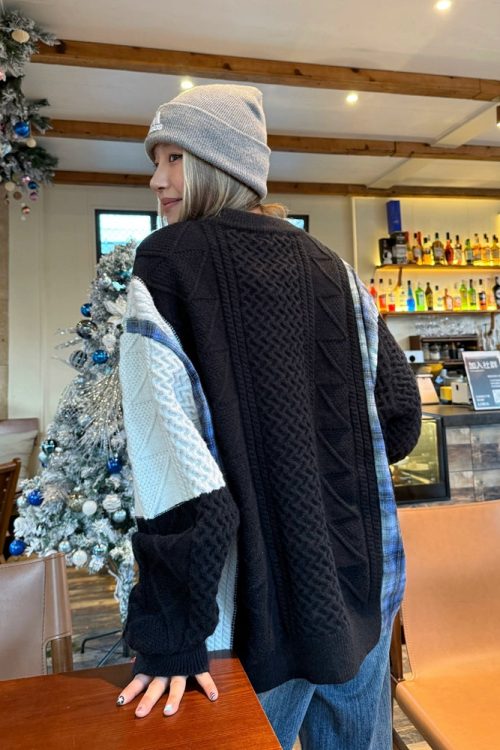 Color Blocking Design Plaid Sweater