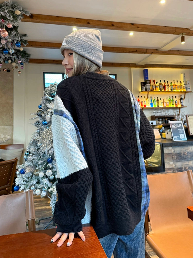 Color Blocking Design Plaid Sweater Color Blocking Design Plaid Sweater