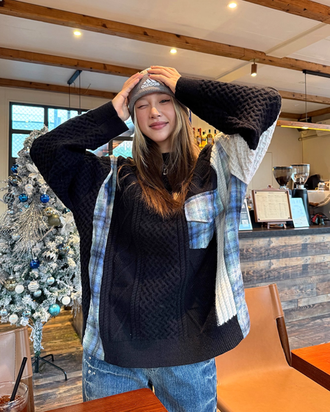 Color Blocking Design Plaid Sweater Color Blocking Design Plaid Sweater