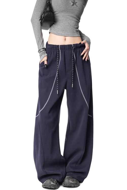 Color Contrast Stitch Sweat Pants