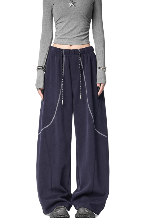 Color Contrast Stitch Sweat Pants