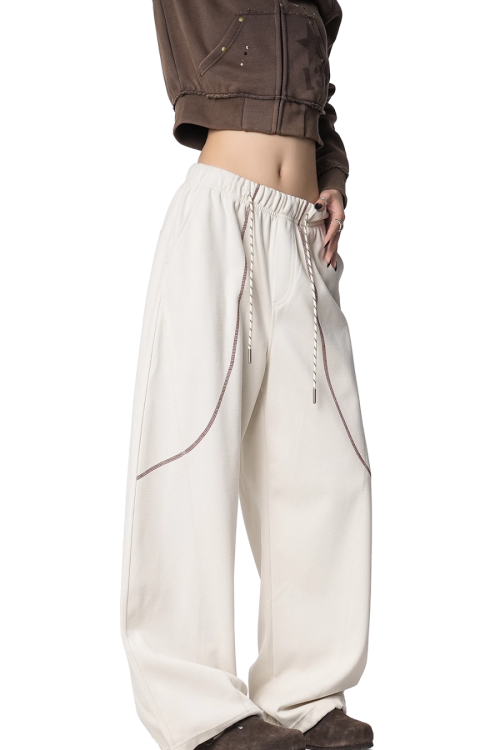 Color Contrast Stitch Sweat Pants