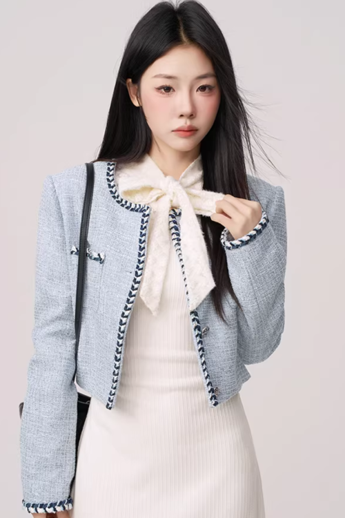 Color Contrast Stitch Tweed Jacket