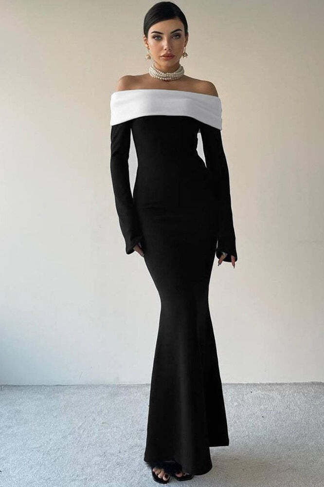 Colorblock Off Shoulder Bodycon Maxi Dress Colorblock Off Shoulder Bodycon Maxi Dress