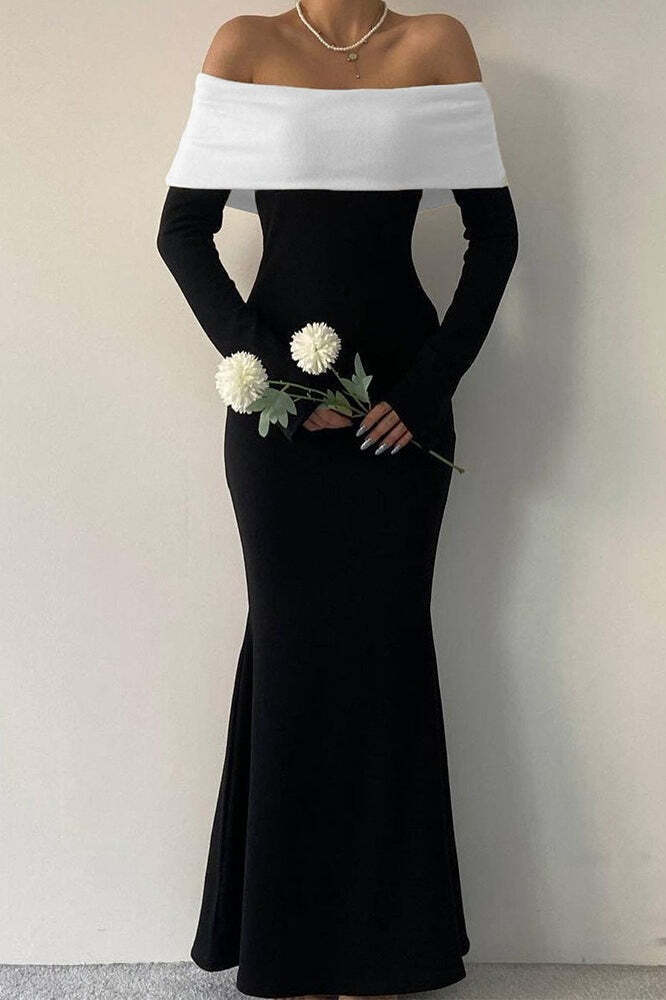 Colorblock Off Shoulder Bodycon Maxi Dress Colorblock Off Shoulder Bodycon Maxi Dress