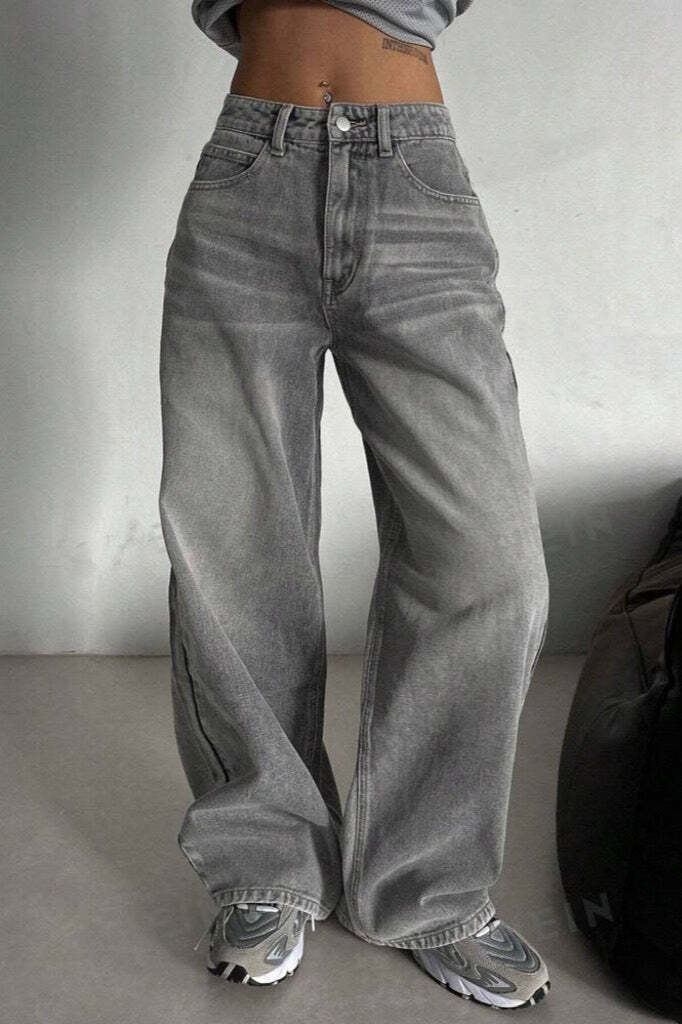Concrete Grey Straight Leg High Waist Jeans